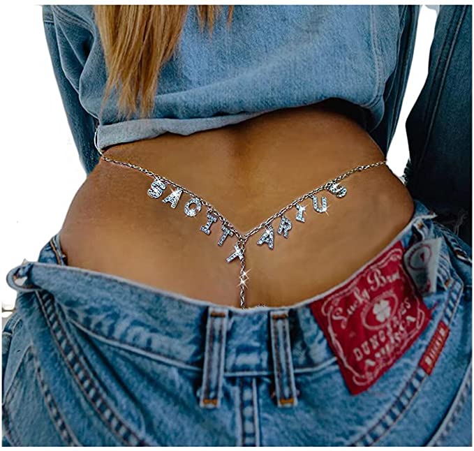 Rhinestone Waist Charm Thong Panties - Sagittarius