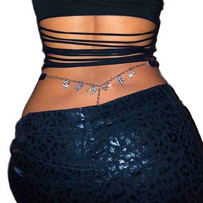 Rhinestone Waist Charm Thong Panties - Gemini