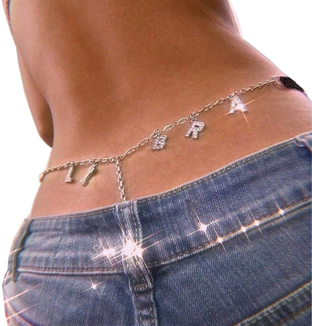 Rhinestone Waist Charm Thong Panties - Libra