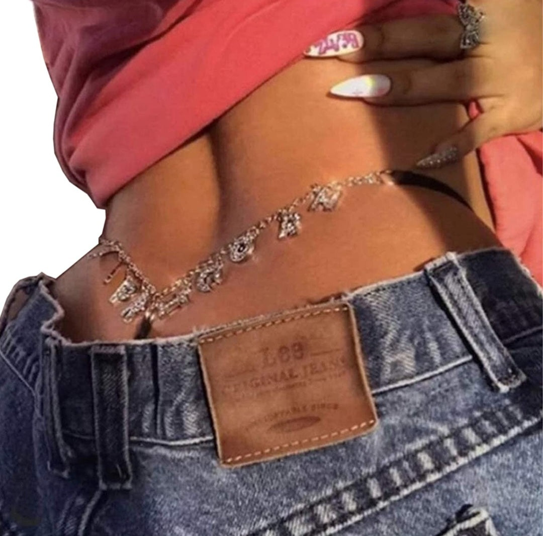 Rhinestone Waist Charm Thong Panties - Capricorn