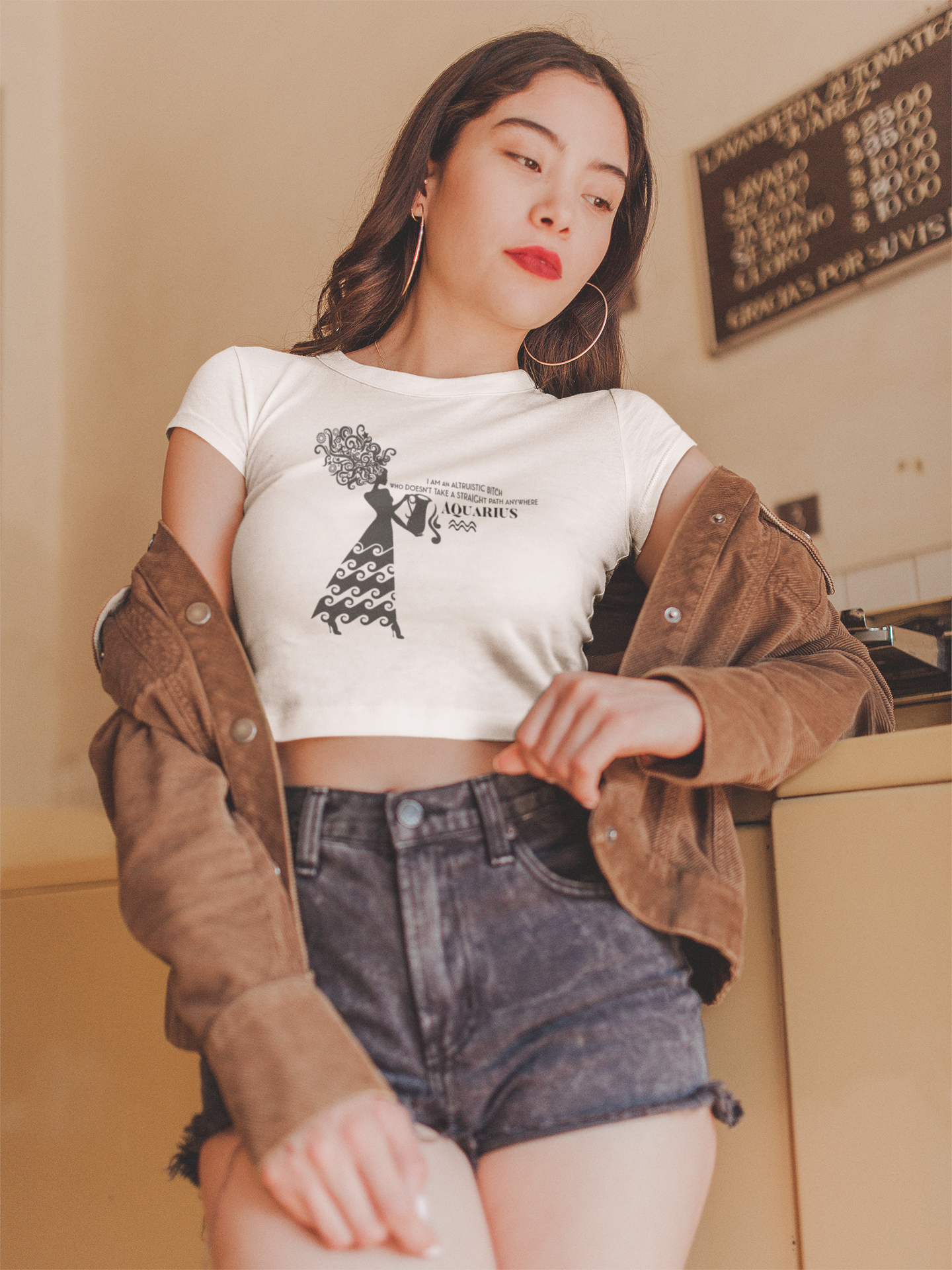 Crop Tee - Aquarius (Black Print)