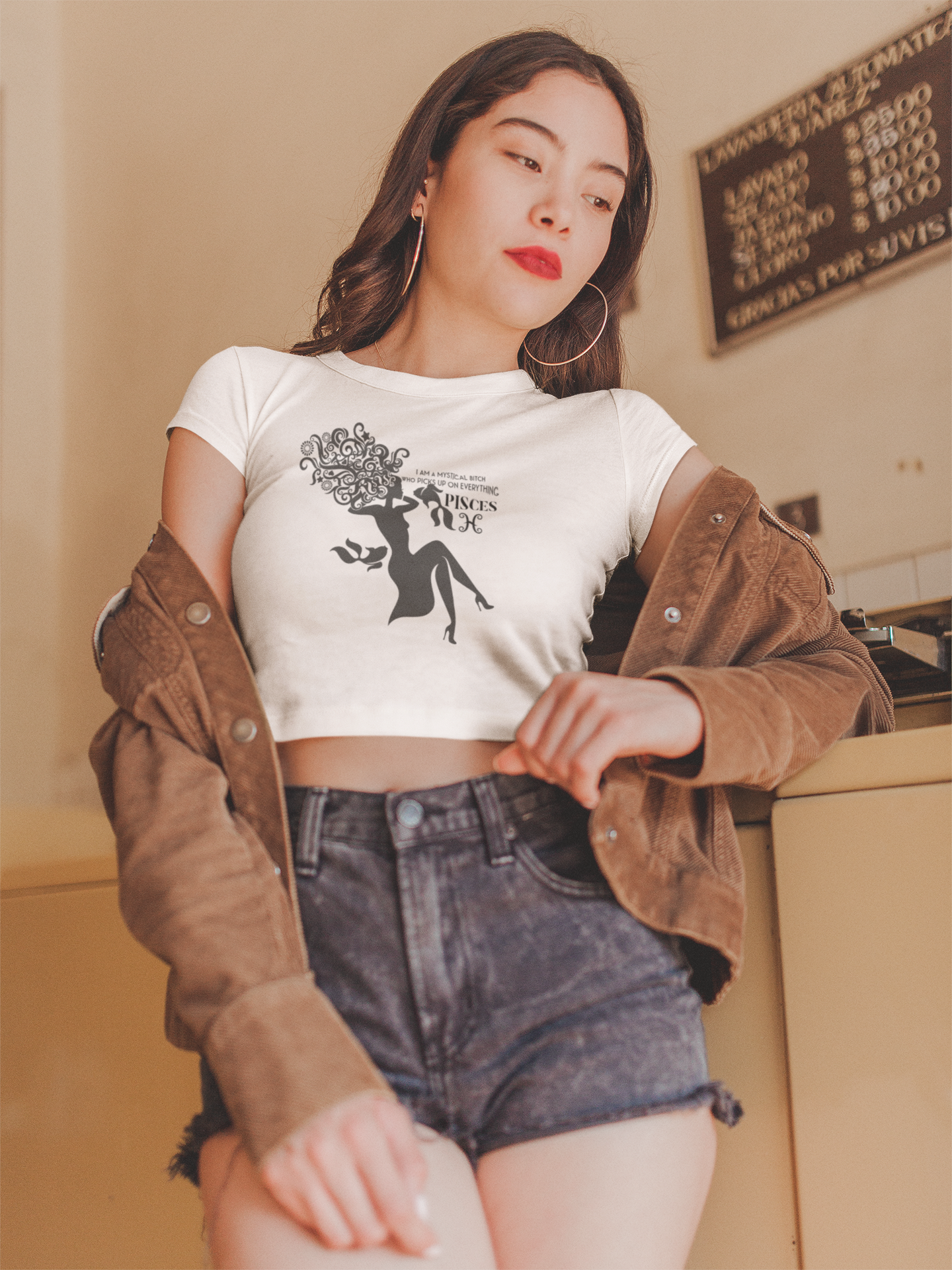 Crop Tee - Pisces (Black Print)