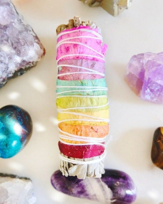 White Sage - Rainbow Rose Petal