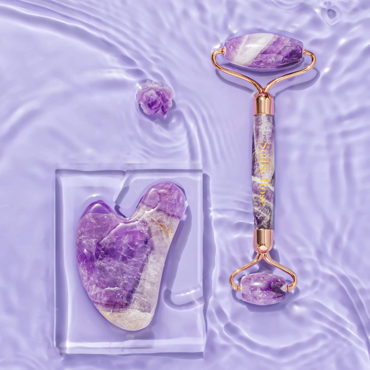 Crystal Roller & Gua Sha Beauty Set - Amethyst, Jade or Rose Quartz