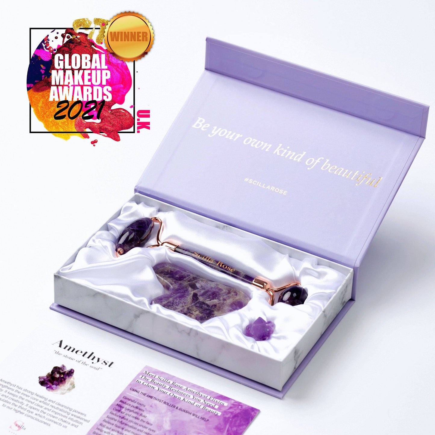 Crystal Roller & Gua Sha Beauty Set - Amethyst, Jade or Rose Quartz
