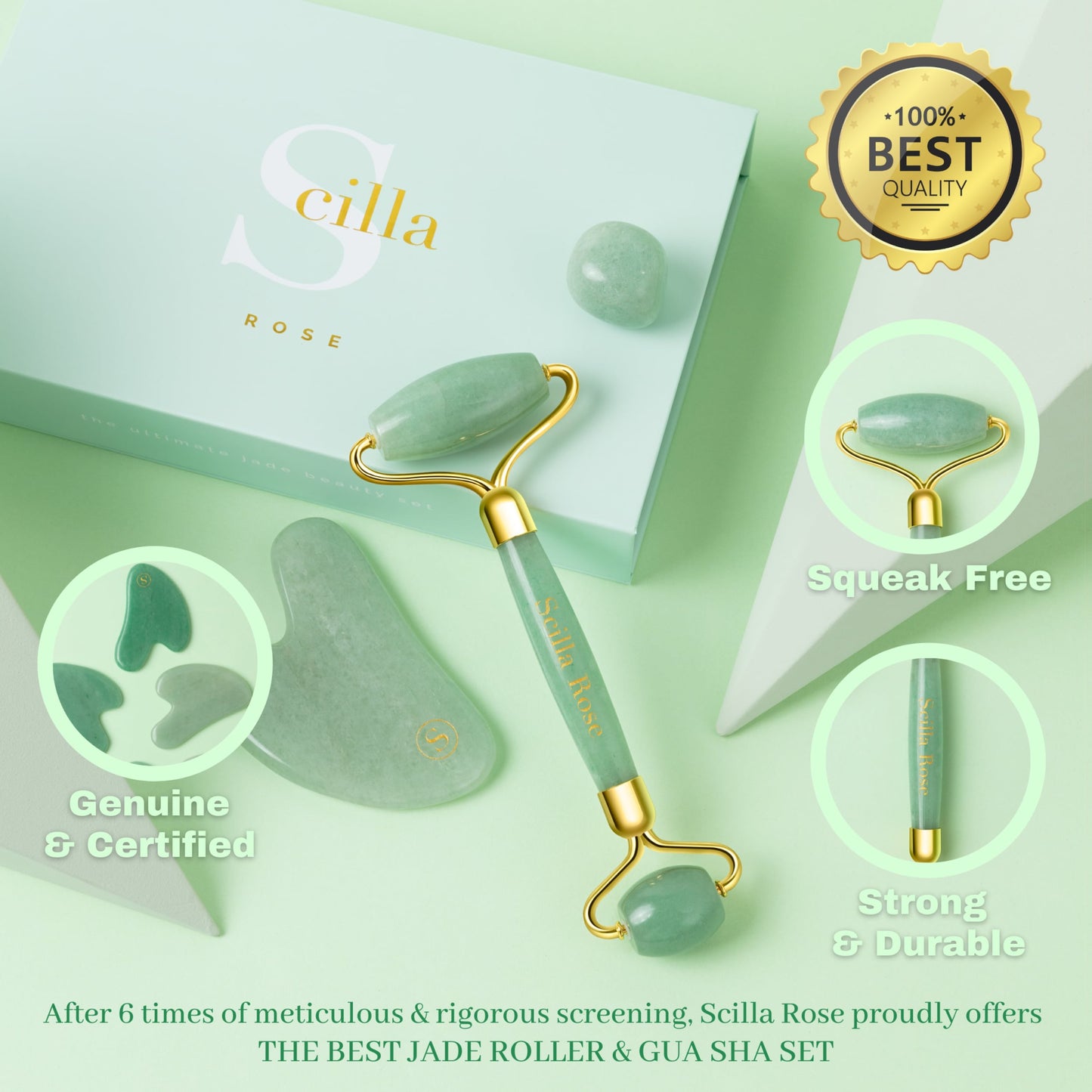 Crystal Roller & Gua Sha Beauty Set - Amethyst, Jade or Rose Quartz