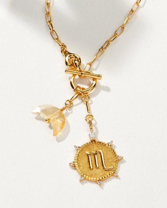 Lunar Front Toggle Necklace - Scorpio + Citrine