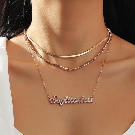 Layered Diamond Snake Chain Necklace - Sagittarius