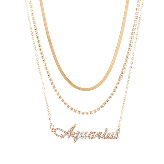 Layered Diamond Snake Chain Necklace - Aquarius