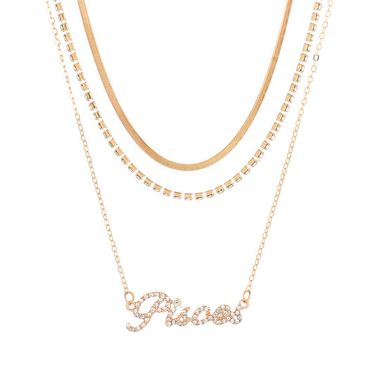 Layered Diamond Snake Chain Necklace - Pisces