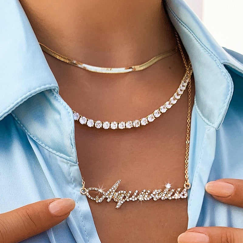 Layered Diamond Snake Chain Necklace - Aquarius