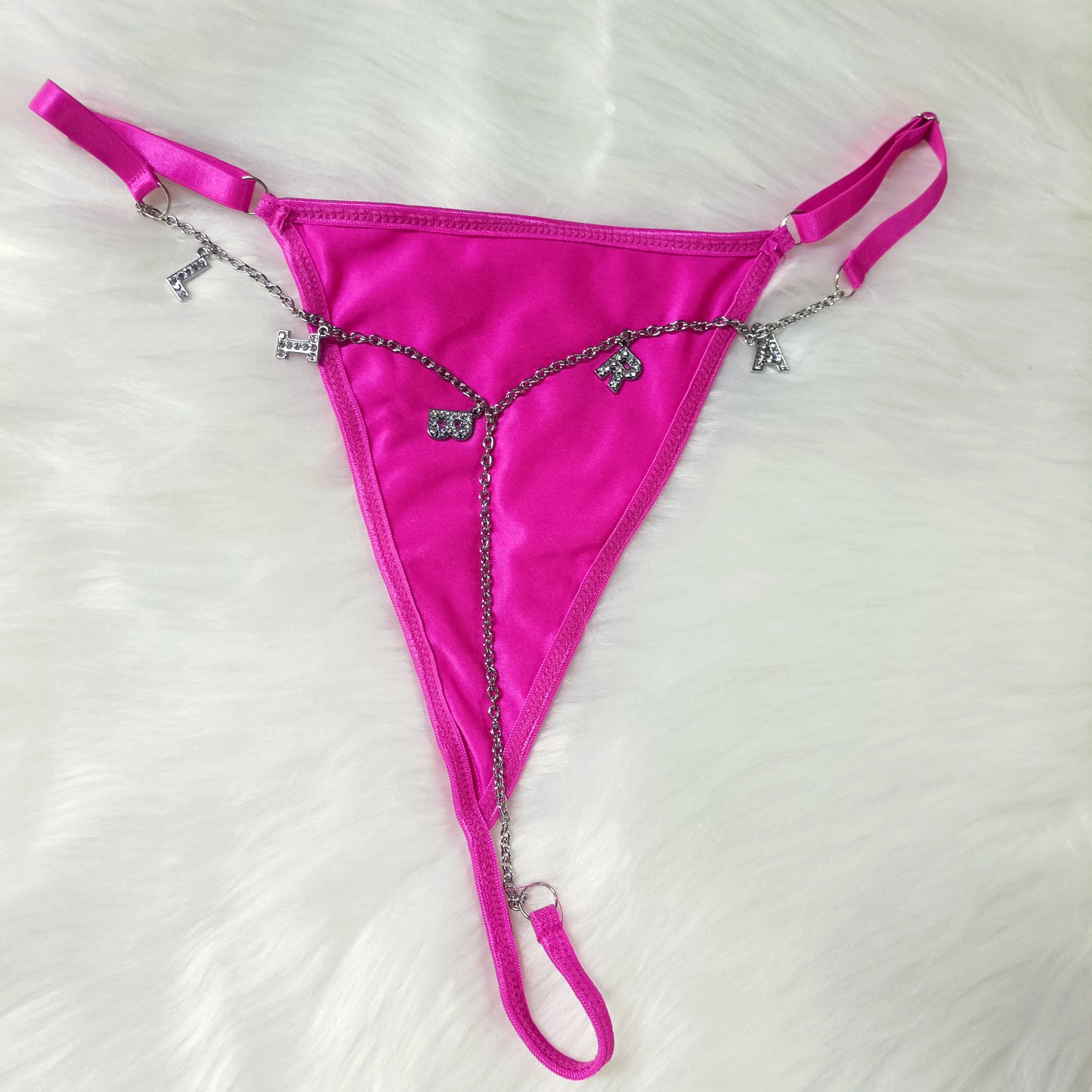 Rhinestone Waist Charm Thong Panties - Leo