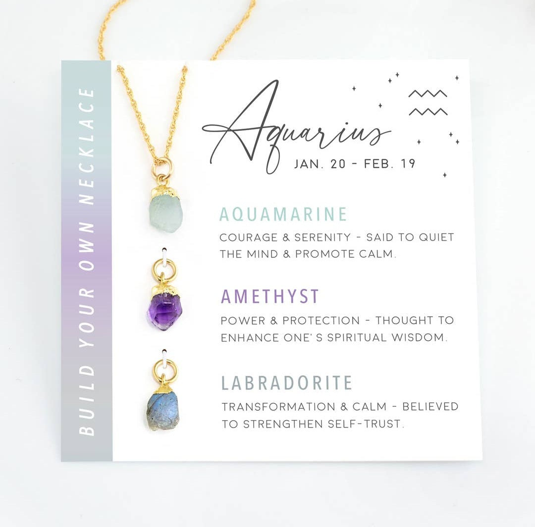 Customizable Raw Crystal Necklace - Aquarius