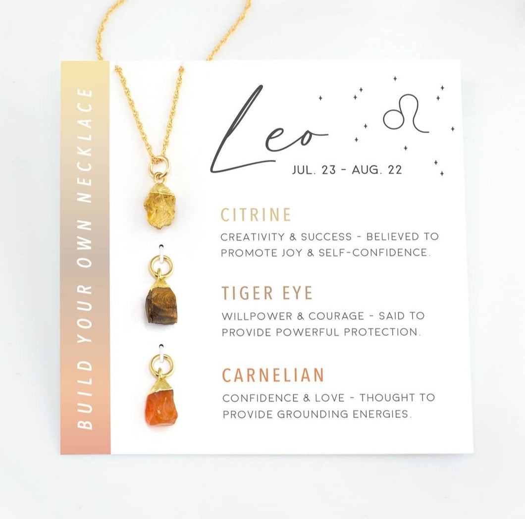 Raw Crystal Zodiac Necklace Customizable Charms - Leo