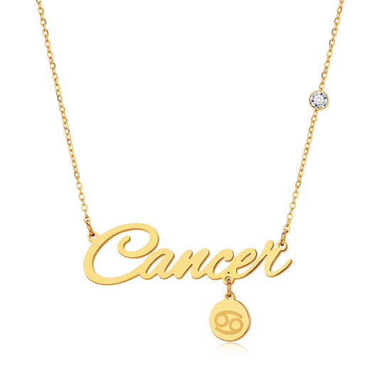 Script Necklace with Charm and Diamond - Cancer