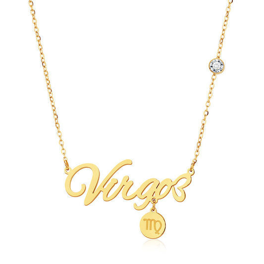 Script Necklace with Charm and Diamond - Virgo