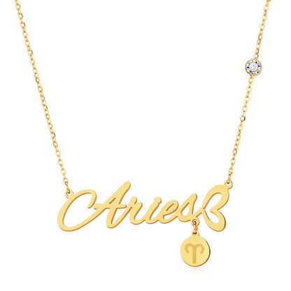 Script Necklace with Charm and Diamond - Aries