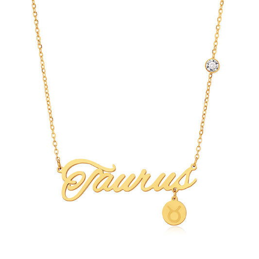 Script Necklace with Charm and Diamond - Taurus