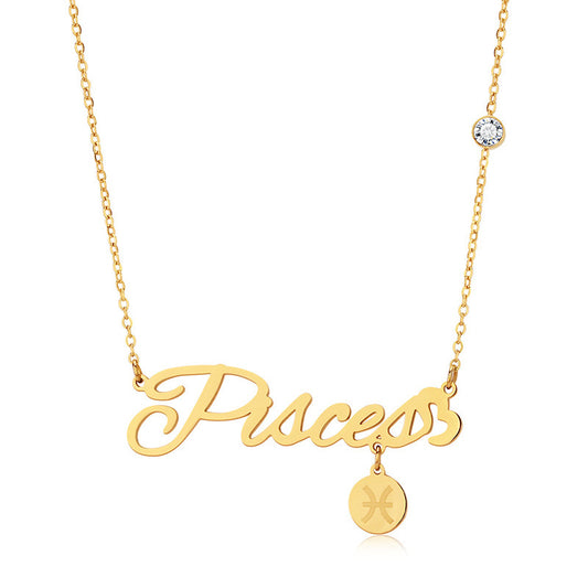 Script Necklace with Charm and Diamond - Pisces