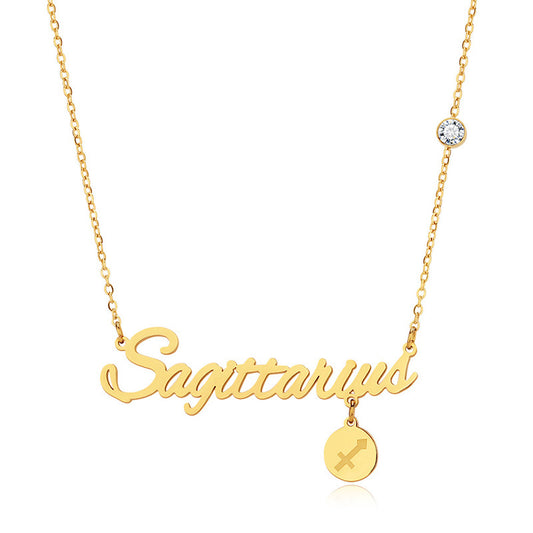 Script Necklace with Charm and Diamond - Sagittarius