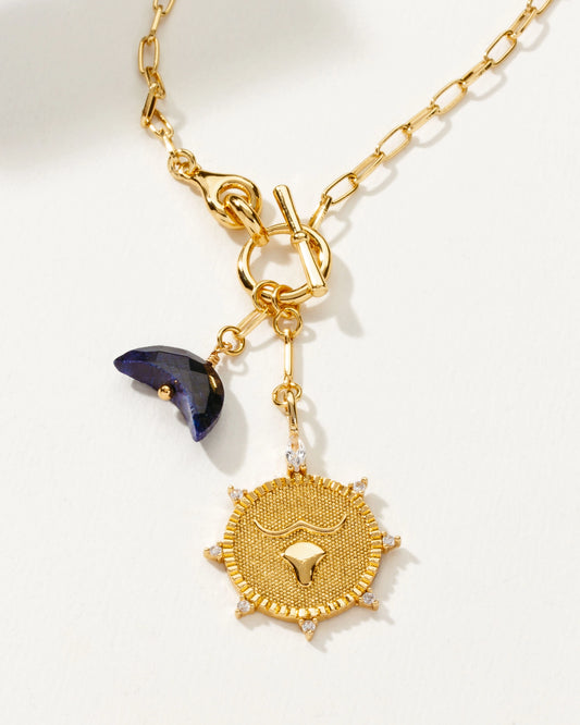 Lunar Front Toggle Necklace - Taurus + Sapphire