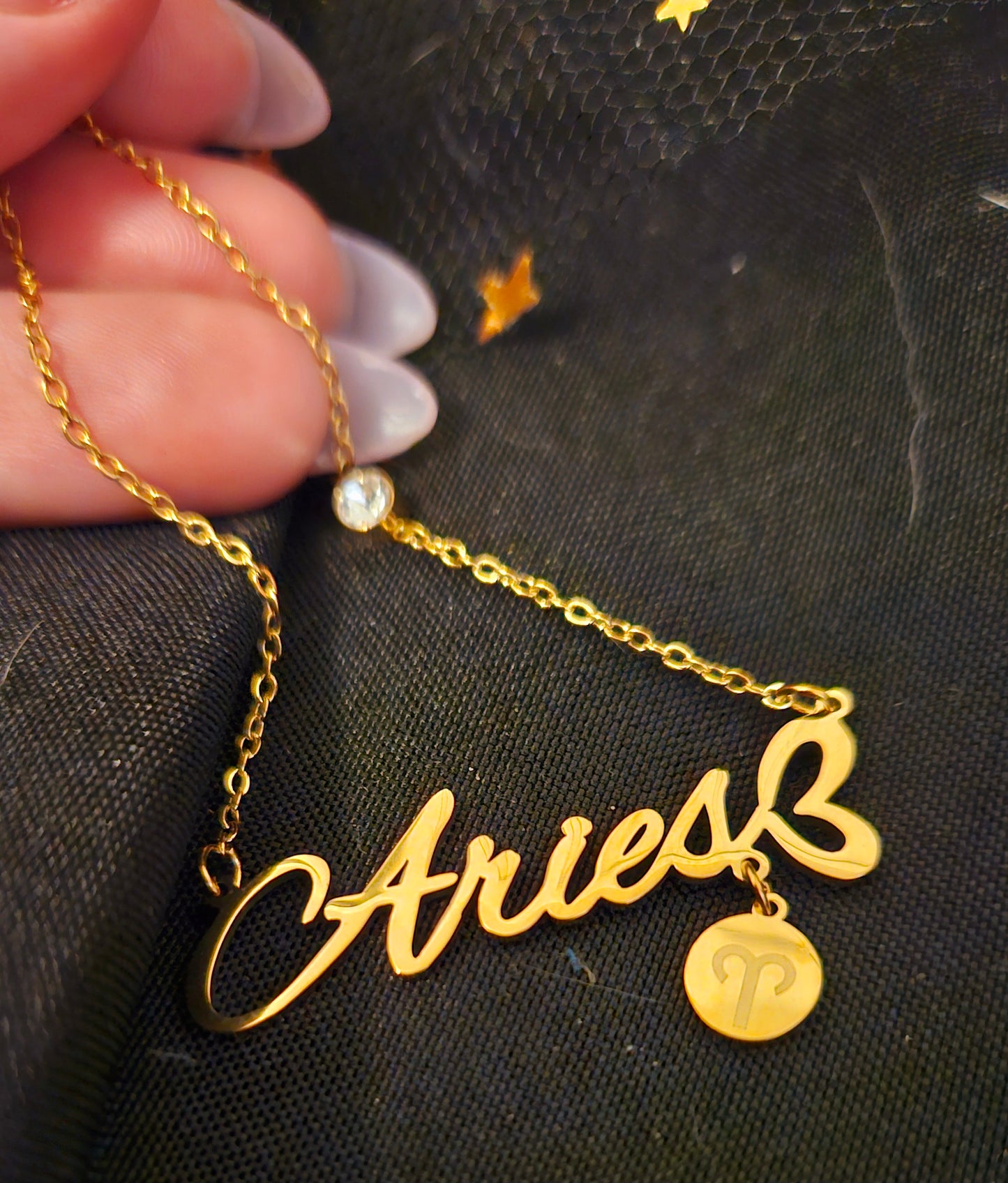 Script Necklace with Charm and Diamond - Aries