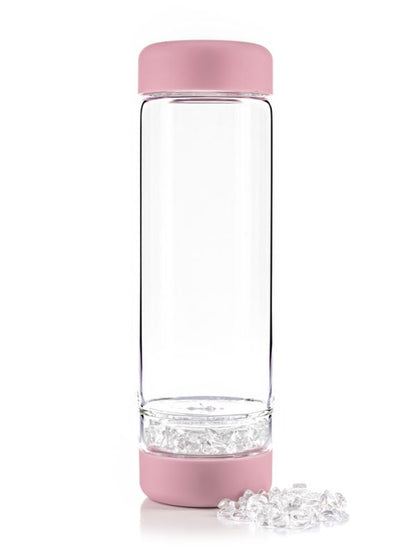 Crystal Infused Water Bottle - Cancer + Clear Quartz & Rose Quartz