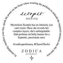 Load image into Gallery viewer, Crystal Infused Zodiac Perfume - Scorpio + Black Obsidian
