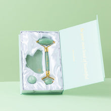 Load image into Gallery viewer, Crystal Roller &amp; Gua Sha Beauty Set - Amethyst, Jade or Rose Quartz
